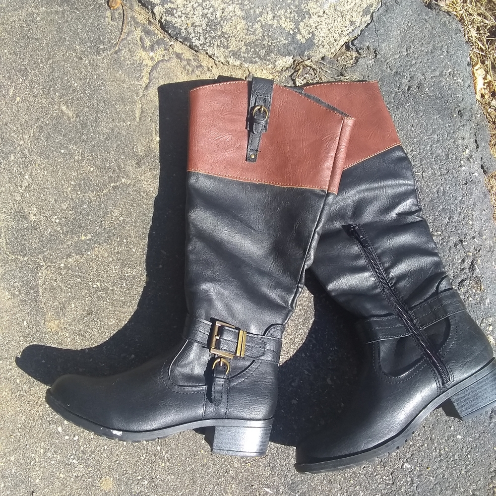 Two Toned Tall Boots Wide Calf